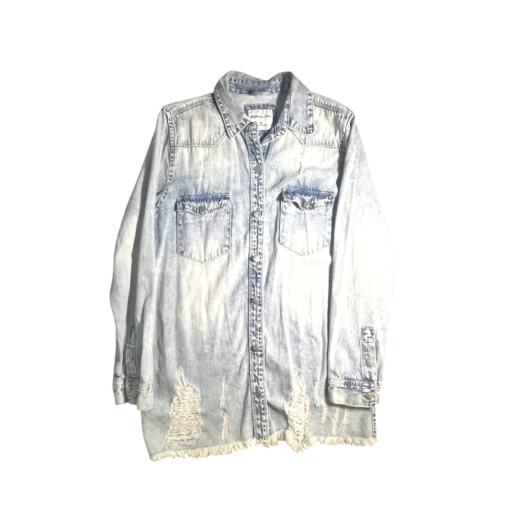 Highway Jeans Women's Distressed Denim Jean Long Sleeve Shirt M